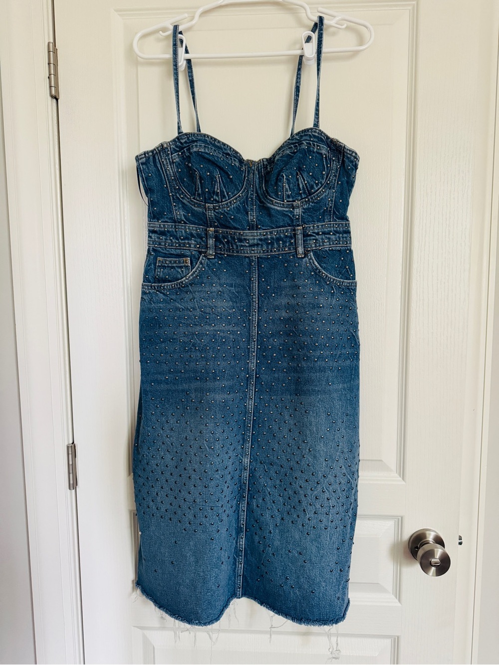 Zara Blue Denim Studded Bustier Midi Dress